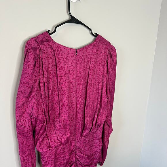 NEW Zara Women's Ruched Satin Effect Print Wrap Dress Fuchsia Pink Size XL - Picture 12 of 16